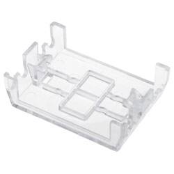 Ein Crimpwerkzeug mit blauem Griff und beschrifteten Führungen für verschiedene Drahtgrößen, entwickelt für elektrische Stecker und Netzwerkkabelendungen.