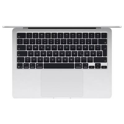Eine Draufsicht einer Laptop-Tastatur mit QWERTZ-Layout, Trackpad in der Mitte darunter, zeigt die deutsche Tastenanordnung.