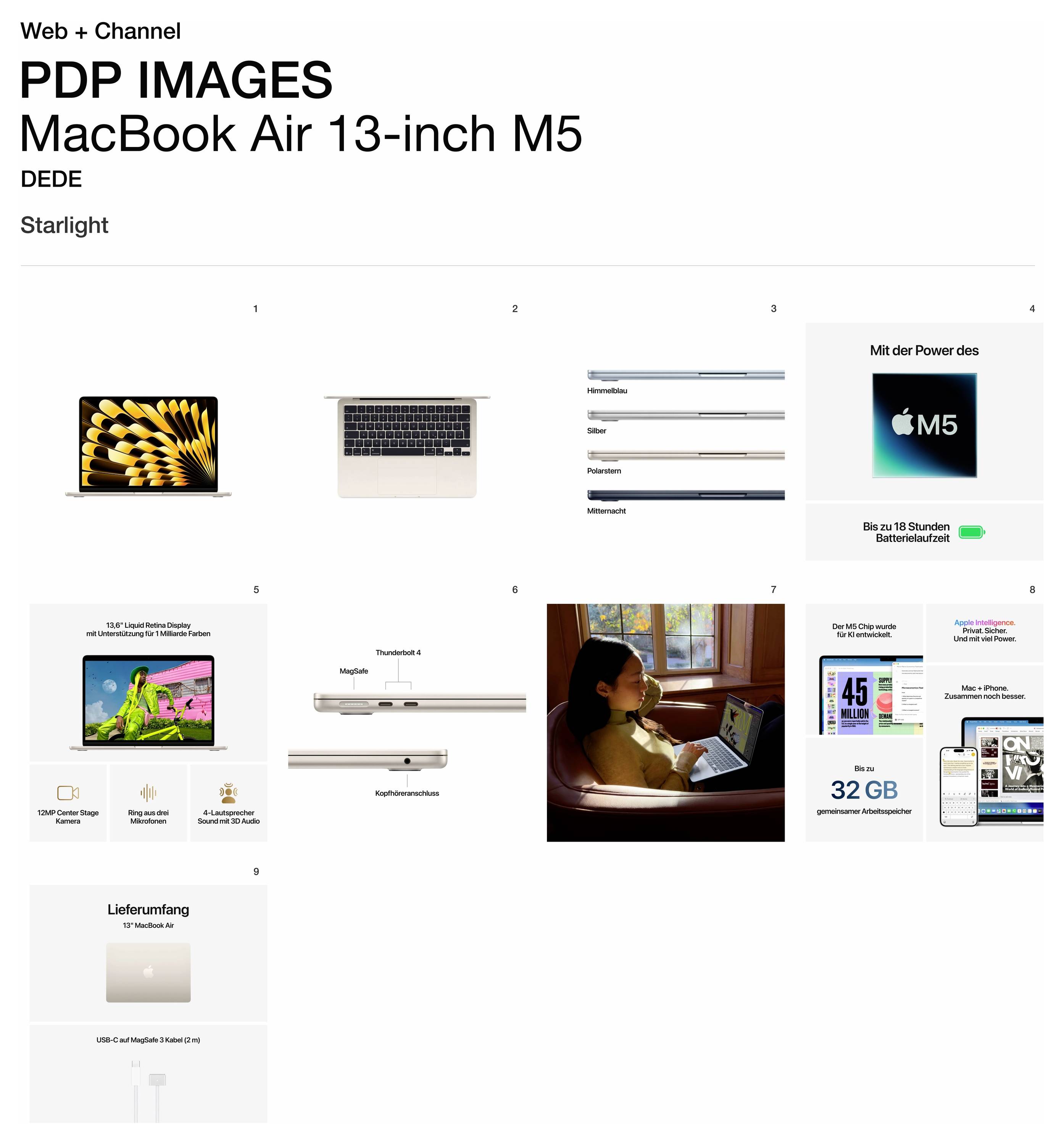 Apple MacBook Air 13 (M5, 2026) 34.5 cm (13.6 Zoll) 16 GB RAM 1 TB SSD 10-Core CPU 10-Core GPU Polarstern MDHC4D/A-9