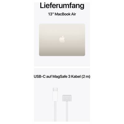 Lieferumfang: 13" MacBook Air in Goldfarbe, USB-C auf MagSafe 3 Kabel (2 m).