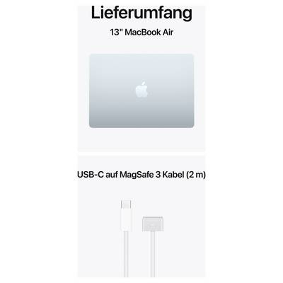 'Lieferumfang: 13" MacBook Air' und 'USB-C auf MagSafe 3 Kabel (2 m)' mit Bildern des Laptops und des Kabels.