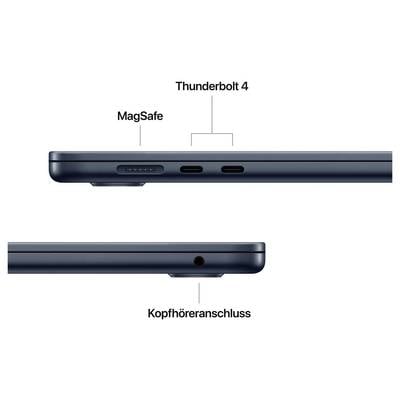Vier Laptops in verschiedenen Farben: Himmelblau, Silber, Polarstern und Mitternacht, von der Seite gesehen.