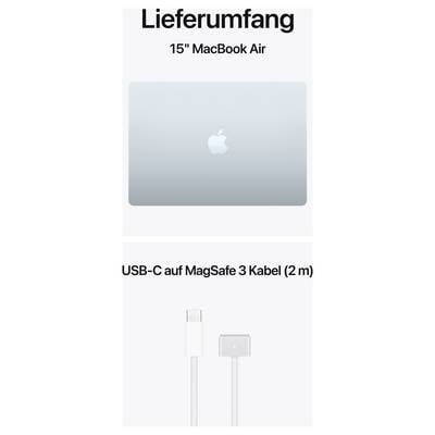 Lieferumfang eines 15-Zoll MacBook Air und USB-C auf MagSafe 3 Kabel (2 Meter).