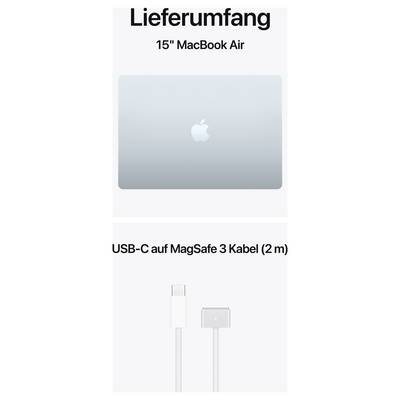 Lieferumfang eines 15" MacBook Air mit einem USB-C auf MagSafe 3 Kabel (2 m).