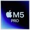 "Apple M5 Pro"-Logo auf einem Verlaufshintergrund in Blau und Schwarz.