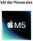 Mit der Kraft des Apple M5 über einem Apple M5-Logo auf einem dunklen Farbverlaufsquadrat, was eine Produktankündigung anzeigt.