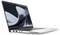 Ein eleganter, moderner Laptop mit dünnem Design ist geöffnet und zeigt einen abstrakten, wellenförmigen Hintergrund auf seinem Bildschirm.