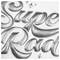 Das Bild zeigt den stilisierten Text „Super Rad" in glänzenden, metallischen Buchstaben mit einer strukturierten, dreidimensionalen Wirkung.