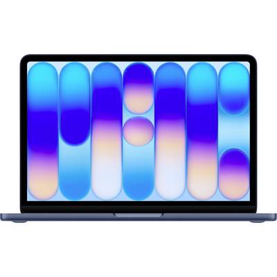 Ein Laptop, auf dem ein abstraktes Muster aus vertikalen und ovalen Formen in blauen, rosa und violetten Farbverläufen auf dem Bildschirm angezeigt wird.
