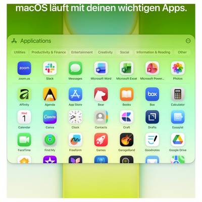 Anwendungssymbolleisten in macOS, zeigt verschiedene App-Icons wie Zoom, Microsoft-Office-Programme und andere Produktivitäts-Apps.