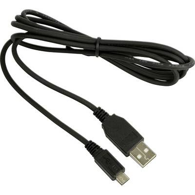 Ein schwarzes USB-Kabel mit einem Standard-USB-Typ-A-Anschluss an einem Ende und einem Micro-USB-Anschluss am anderen Ende.
