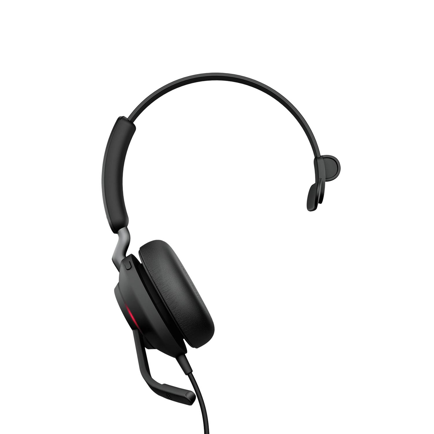 Schwarzes Over-Ear-Wireless-Headset mit angebrachtem Boom-Mikrofon auf weißem Hintergrund.