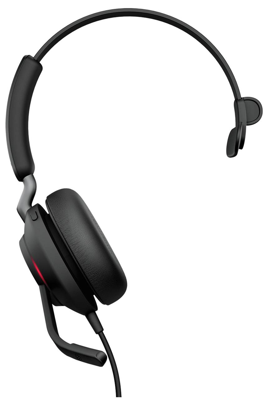 Schwarzes schnurgebundenes Over-Ear-Headset mit Boom-Mikrofon und gepolstertem Kopfbügel, dargestellt auf weißem Hintergrund.