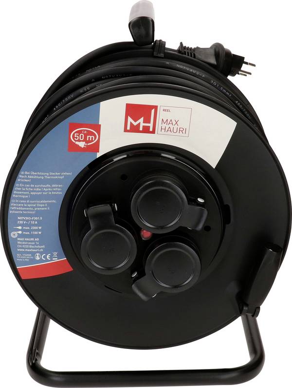 Max Hauri 176905 Kabeltrommel 50 m Schwarz Schweiz-Stecker