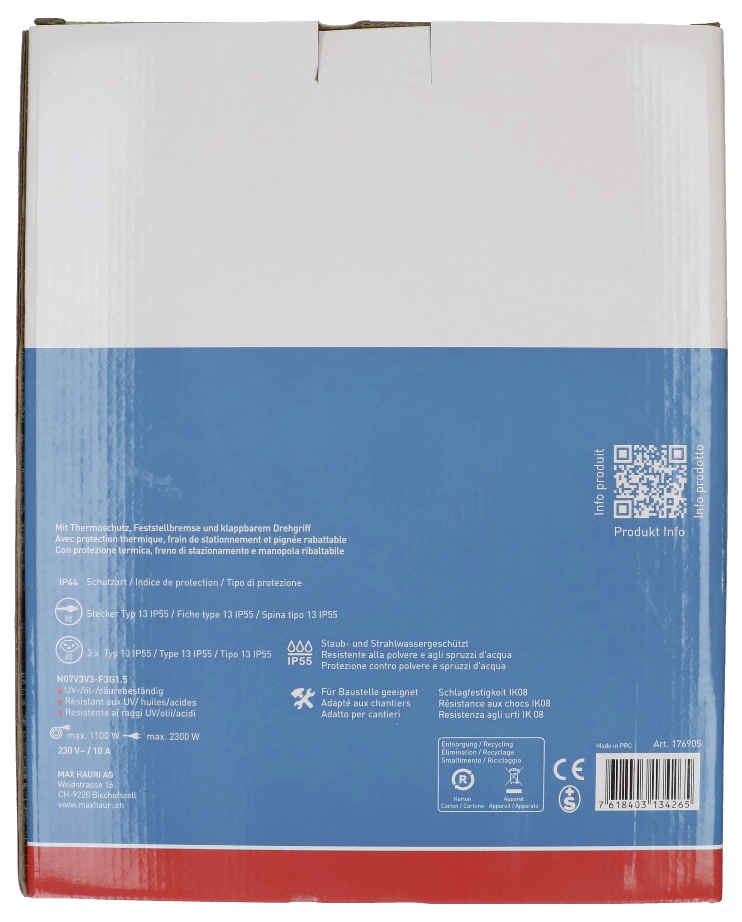 Ein rechteckiger Kasten mit einem blauen Bereich, der verschiedene Symbole und kleine Textanweisungen enthält. Die obere Hälfte ist weiß mit Produktinformationstext.