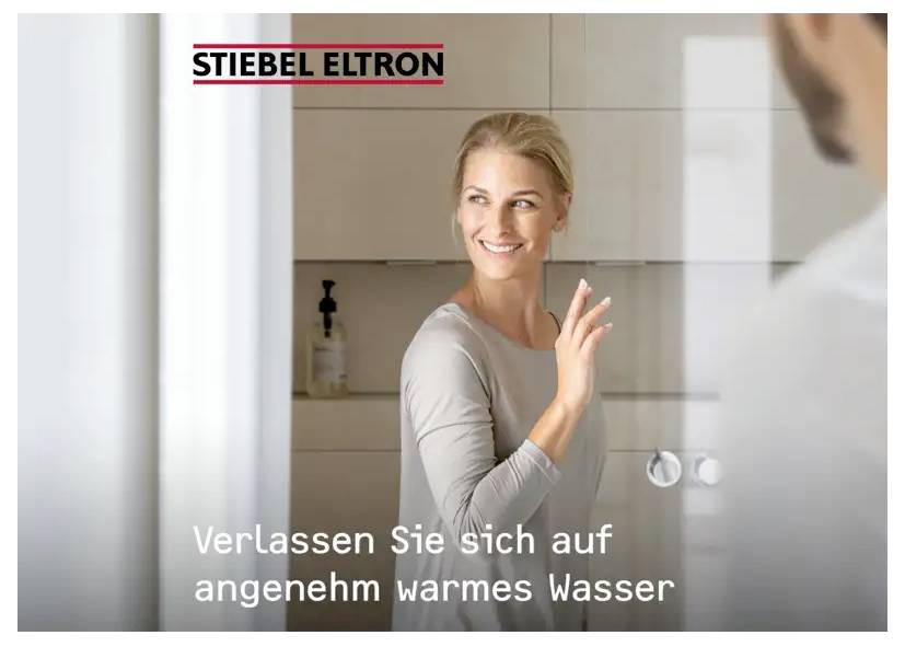 Badezimmer: wandmontiertes Waschbecken, minimalistisches Dekor. Text auf Deutsch: „Maximale Sicherheit: Mehrstufiges elektronisches Sicherheitssystem. VDE geprüft."