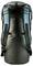 Ein großer, blau und schwarz gemusterter Wanderrucksack mit gepolsterten Trägern und mehreren Schnallen, entwickelt für Outdoor- und Reisezwecke.
