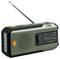 „Tragbares Notfallradio mit ausziehbarer Antenne, Taschenlampe an der Seite, Abstimmungs- und Frequenzmarkierungen auf der Frontplatte."