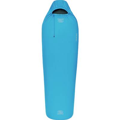 Blauer Schlafsack im Mumien-Stil mit Kapuze, für Outdoor-Camping konzipiert, mit Reißverschluss und kompakter Form für Wärmeisolation.