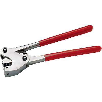 Ein Metallversiegelungswerkzeug mit roten Griffen zum Versiegeln von Umreifung, mit elegantem und funktionalem Design.