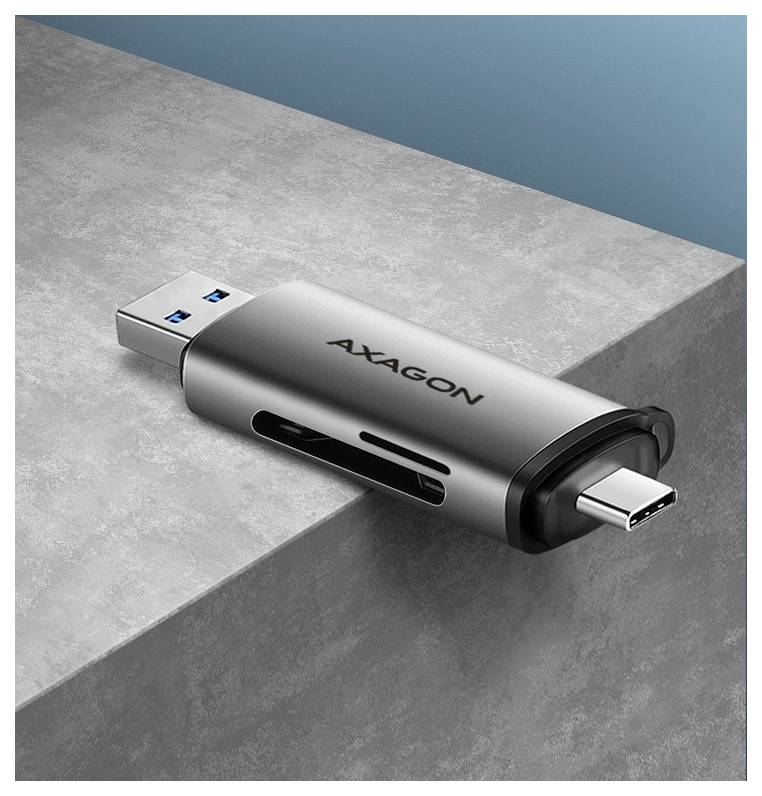 AXAGON CRE-SAC Externer Speicherkartenleser USB-C®, USB-A Silber-1