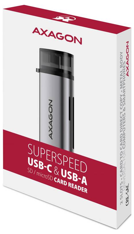 AXAGON CRE-SAC Externer Speicherkartenleser USB-C®, USB-A Silber-3