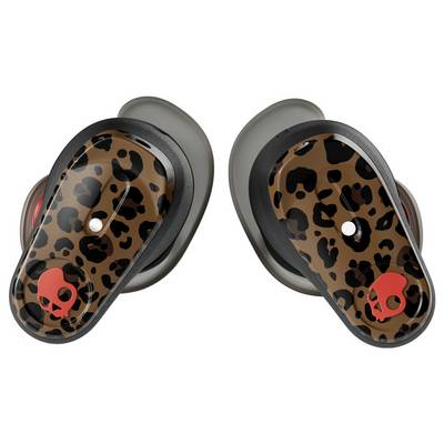 Leopard-Muster kabellose Ohrhörer mit Totenkopf-Logo, mit Touchsteuerung und ergonomischem Design für Komfort.