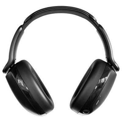 Schwarze Over-Ear-Kopfhörer mit gepolsterten Ohrmuscheln und verstellbarem Kopfbügel, aufrecht positioniert, zeigt die linke und rechte Ohrmuschel.