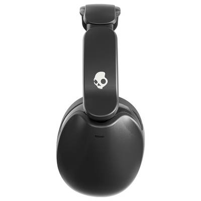 Schwarze Over-Ear-Kopfhörer mit Schädellogo auf der Seite, mit gepolstertem Ohrpolster und verstellbarem Kopfbügel.
