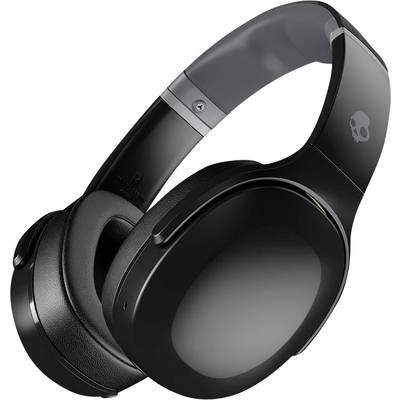 Ein Paar elegante schwarze Over-Ear-Kopfhörer mit einem Schädel-Logo an der Seite, konzipiert für hochwertige Audioqualität und kabellose Konnektivität.