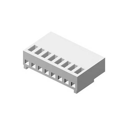 Eine 3D-Darstellung eines grauen, rechteckigen elektronischen Steckers mit mehreren Schlitzen.