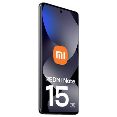 Smartphone mit „REDMI Note 15 5G" auf dem Bildschirm, mit elegantem Design und dem Xiaomi-Logo prominent angezeigt.