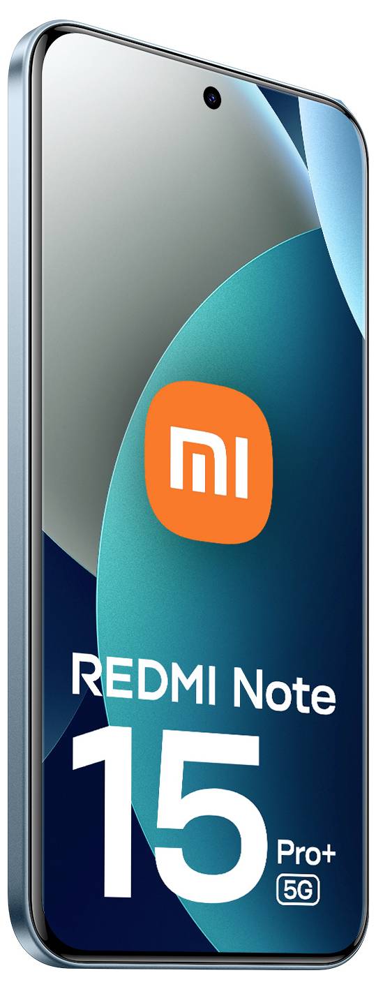 Smartphone mit dem "REDMI Note 15 Pro+ 5G" auf dem Bildschirm angezeigt und einem großen "Mi"-Logo oben.