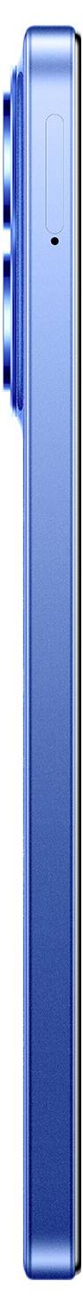 Seitenansicht eines blauen Smartphones mit drei Kameraobjektiven auf der Rückseite und einem schlanken, modernen Design.
