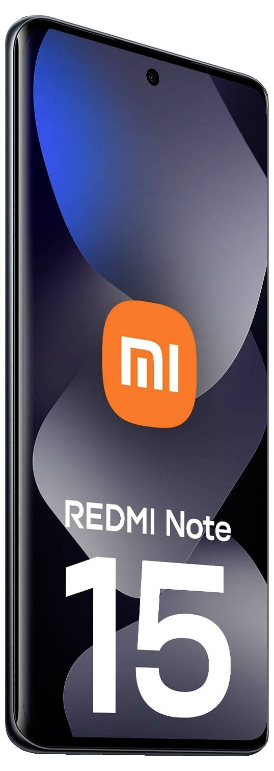Ein Smartphone-Display, das das Logo „mi" und den Text „REDMI Note 15" anzeigt und die Marke und das Modell des Geräts kennzeichnet.