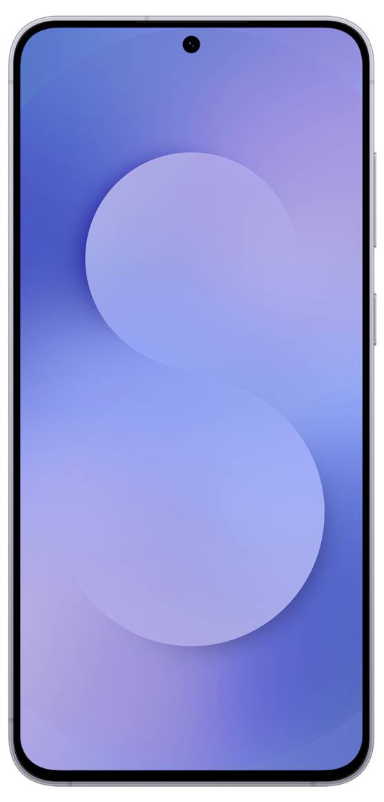 Ein Smartphone mit elegantem Design, das ein großes randloses Display und eine zentrale Frontkamera auf einem blau-gelben Farbverlauf-Bildschirm aufweist.