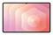 Ein Tablet mit schwarzem Rahmen zeigt ein digitales rosa und pfirsichfarbenes abstraktes Muster mit wellenförmigen konzentrischen Formen und einem zentralen kreisförmigen Farbverlauf.