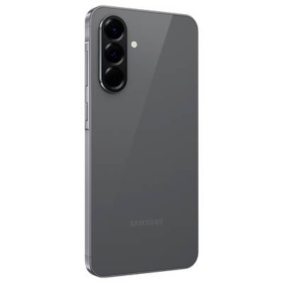 Samsung Galaxy S25 FE Smartphone von hinten und vorne gezeigt, mit einem dreifachen Kamerasystem und Werbetext auf dem Bildschirm.