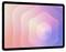 Ein Tablet zeigt ein weiches, abstraktes Design mit konzentrischen Formen in rosa und blauen Tönen.