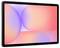 Ein Tablet mit einem farbenfrohen abstrakten Farbverlauf-Display, das sich überlappende Kreise in Rosa-, Lila- und Orangetönen zeigt.