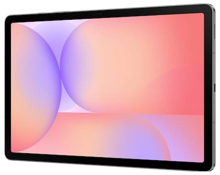 Ein Tablet mit einem minimalistischen Hintergrundbild, das sich überlappende rosa und blaue Kreise auf dem Bildschirm zeigt.