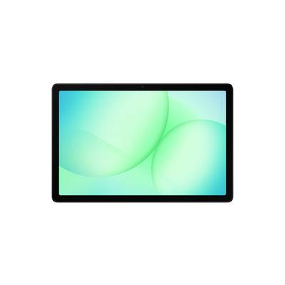 Ein Tablet mit einer grünen abstrakten Tapete, die auf seinem Bildschirm angezeigt wird.