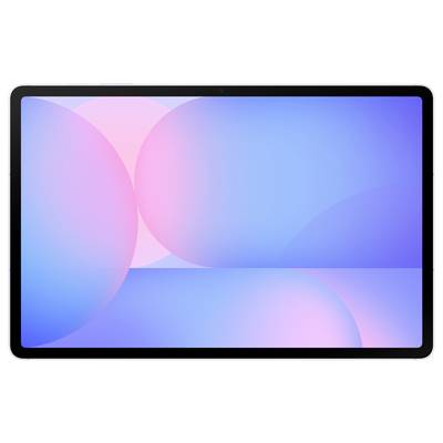 Ein digitales Tablet, das einen Bildschirm mit einem Pastellverlauf aus sanften Rosa- und Blautönen anzeigt, was einen abstrakten Hintergrund schafft.
