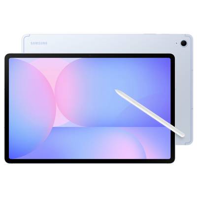 Ein Tablet mit einem Stift, der auf dem Bildschirm angezeigt wird. Der Bildschirm zeigt einen pastellfarbenen Farbverlaufshintergrund mit rosa und blauen Tönen.