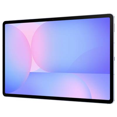 Ein elegantes Tablet mit lebhaftem Display, das ein abstraktes Muster aus rosa und blauen Farbverläufen zeigt, wobei die dünnen Displayrahmen und das moderne Design hervorgehoben werden.
