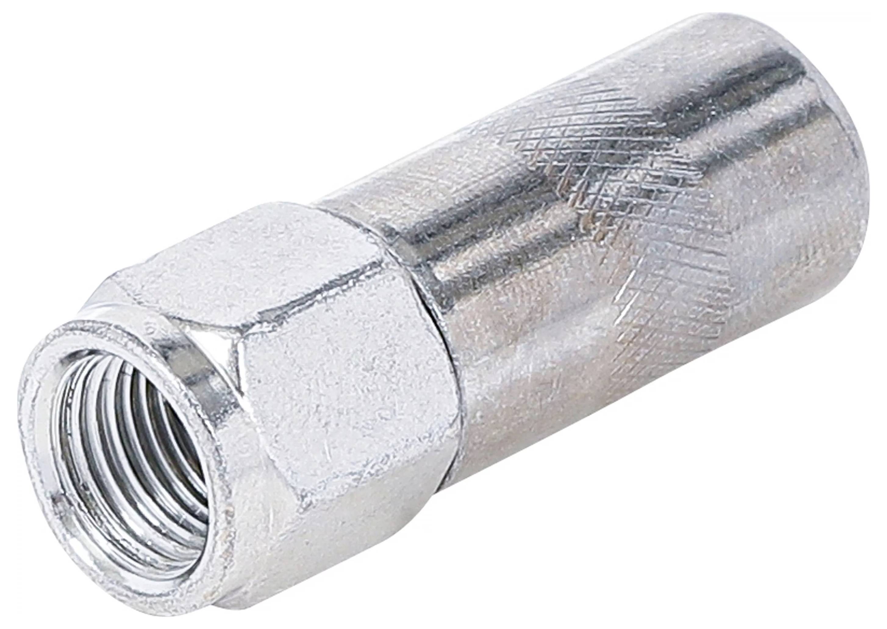 Ein metallischer koaxialer Kabelstecker mit sechskantigem Körper und Innengewinde an einem Ende, das für die Verbindung mit koaxialen Kabeln ausgelegt ist.