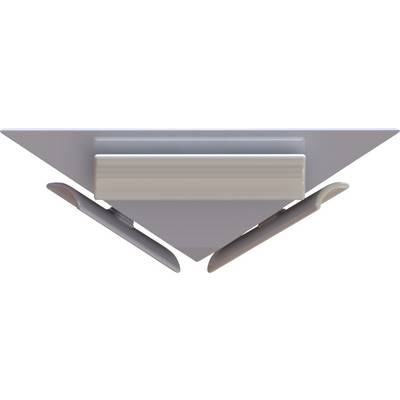 Eine Draufsicht eines Papierflugzeug-Designs mit der symmetrischen Anordnung von Flügeln und Rumpf, die aerodynamische Merkmale hervorhebt.