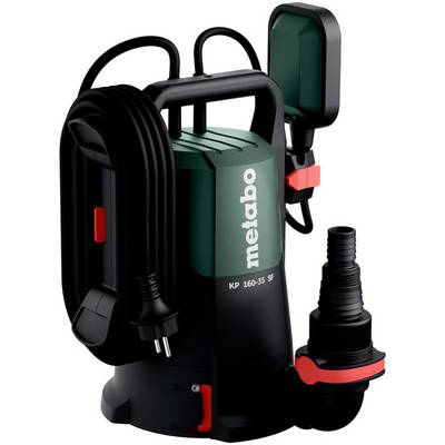 Elektrische Unterwasserpumpe mit Schwimmerschalter, Schlauchadapter und Stromkabel, dargestellt in Produktansicht auf weißem Hintergrund.