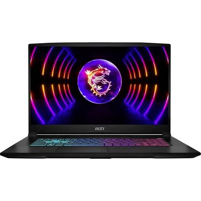 Gaming-Laptop mit MSI-Drachen-Logo auf dem Bildschirm und Tastatur mit Regenbogen-Hintergrundbeleuchtung.