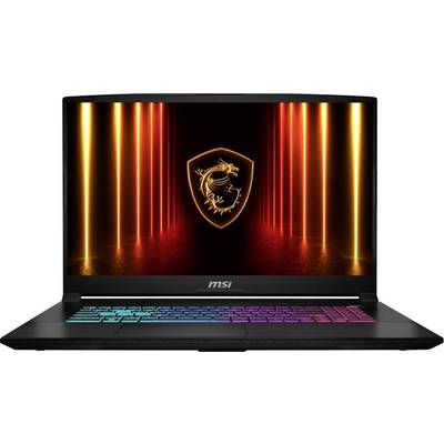 MSI-Gaming-Laptop mit beleuchteter Tastatur und Drachen-Logo auf dem Bildschirm, in der Frontansicht vor weißem Hintergrund dargestellt.
